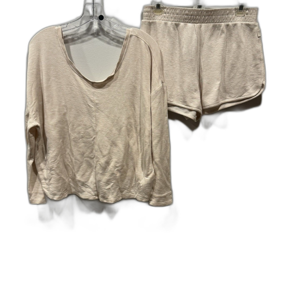 Primark Lounge Set Soft Long Sleeve Top Shorts Beige Cozy Relaxed Women Small